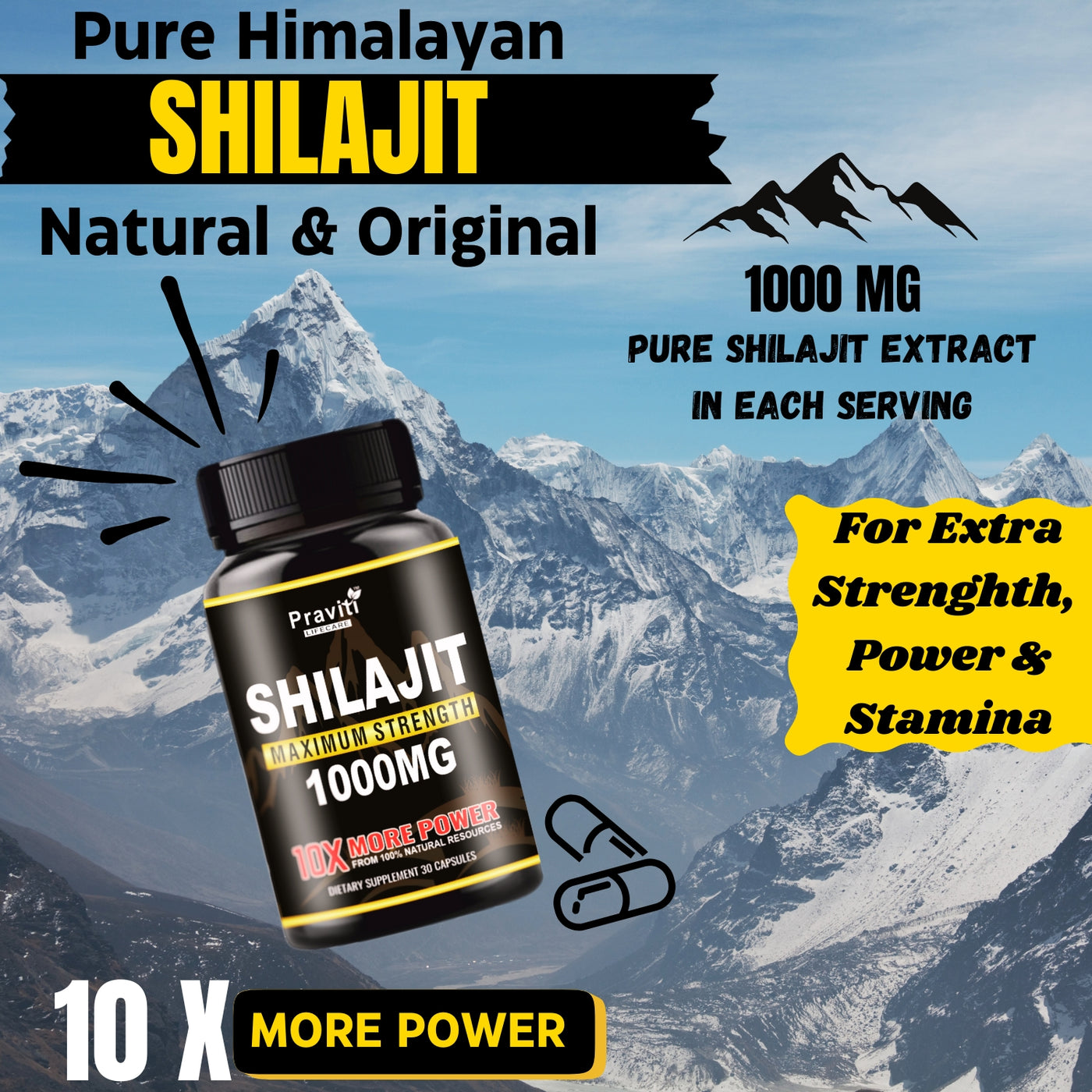 Praviti Life Care Shilajit Gold Capsules 1000mg with Contains of 24K Gold, Ashwagandha, Safed Musli, Kaunch Beej & Gorkhru | Boosts Immunity Strength & Stamina in 4 Weeks | 100% Ayurvedic