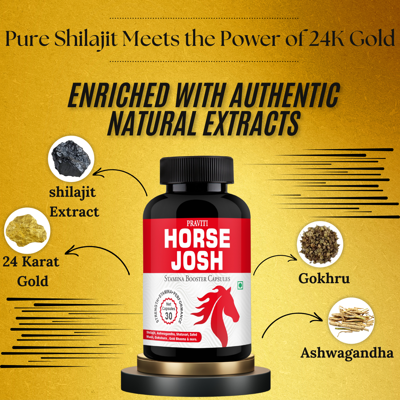 Praviti's Horse Josh – Premium Men’s Herbal Wellness Supplement for Daily Energy, Fitness, Stamina & Overall Vitality Support