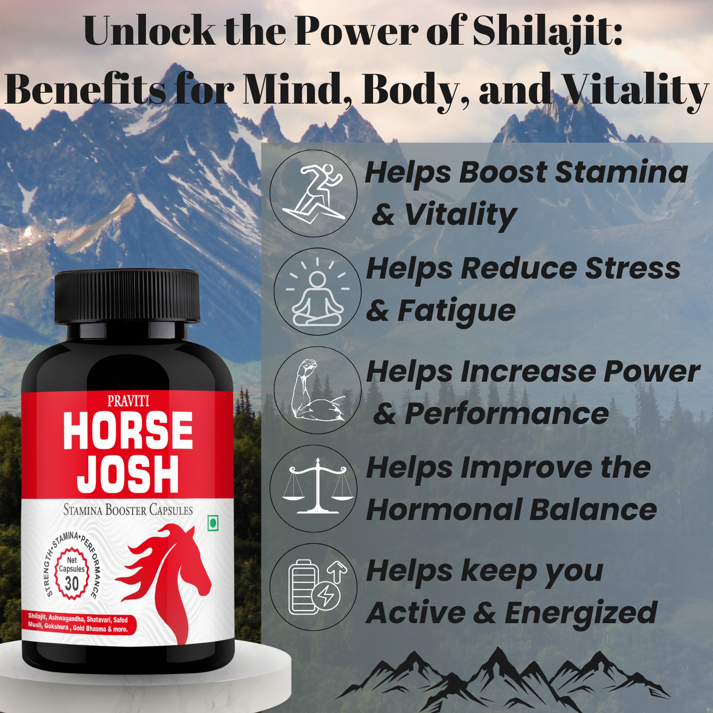 Praviti's Horse Josh – Premium Men’s Herbal Wellness Supplement for Daily Energy, Fitness, Stamina & Overall Vitality Support