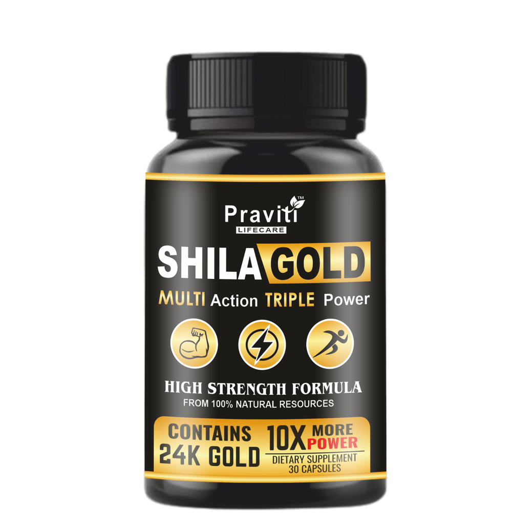 Praviti's Shilajeet Gold Capsules | 100% Pure Himalayan Shilajit + 24 Carat Gold | Restores Vigor and Vitality | Boosts Stamina and Performance