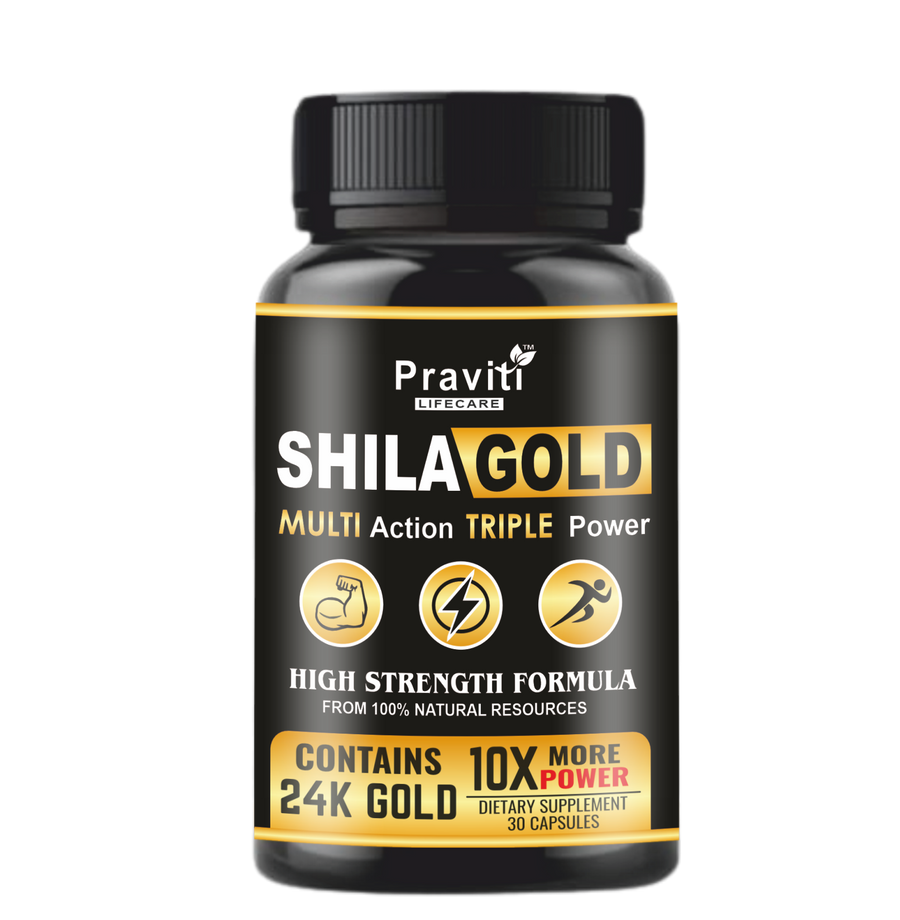 Praviti's Shilajeet Gold Capsules | 100% Pure Himalayan Shilajit + 24 Carat Gold | Restores Vigor and Vitality | Boosts Stamina and Performance