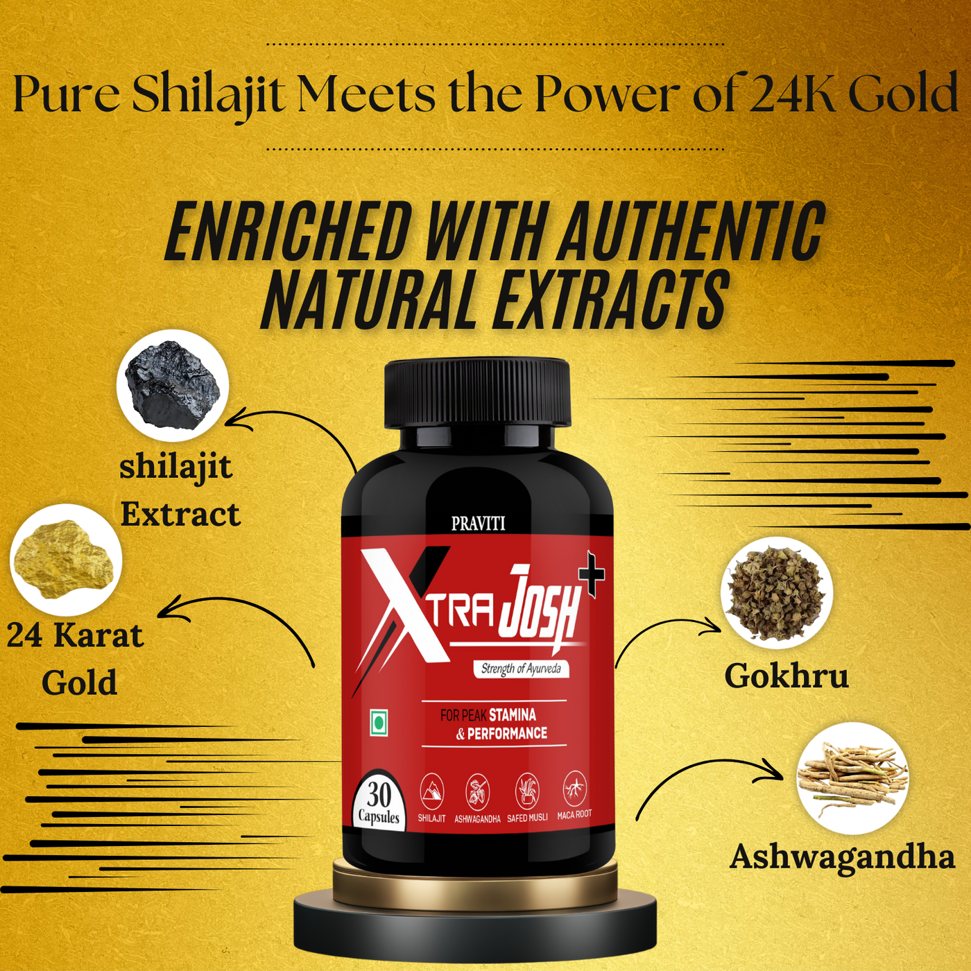 Praviti's Xtra Josh Plus Tablets for Men | Stamina, Energy & Performance Booster | Boosts Vitality, Strength & Endurance | Muscle Support, Enriched with Saponins